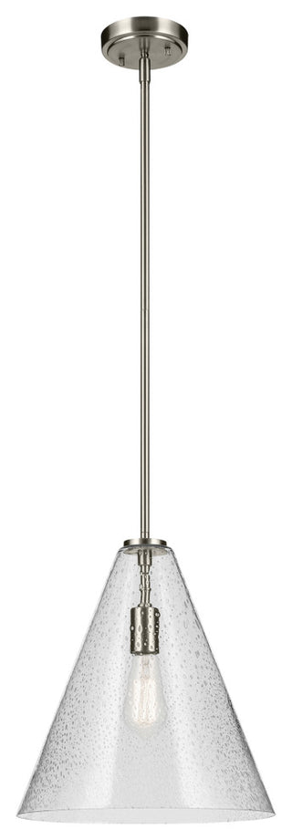 Everly 15.5" 1-Light Cone Pendant With Clear Seeded Glass, Brushed Nickel