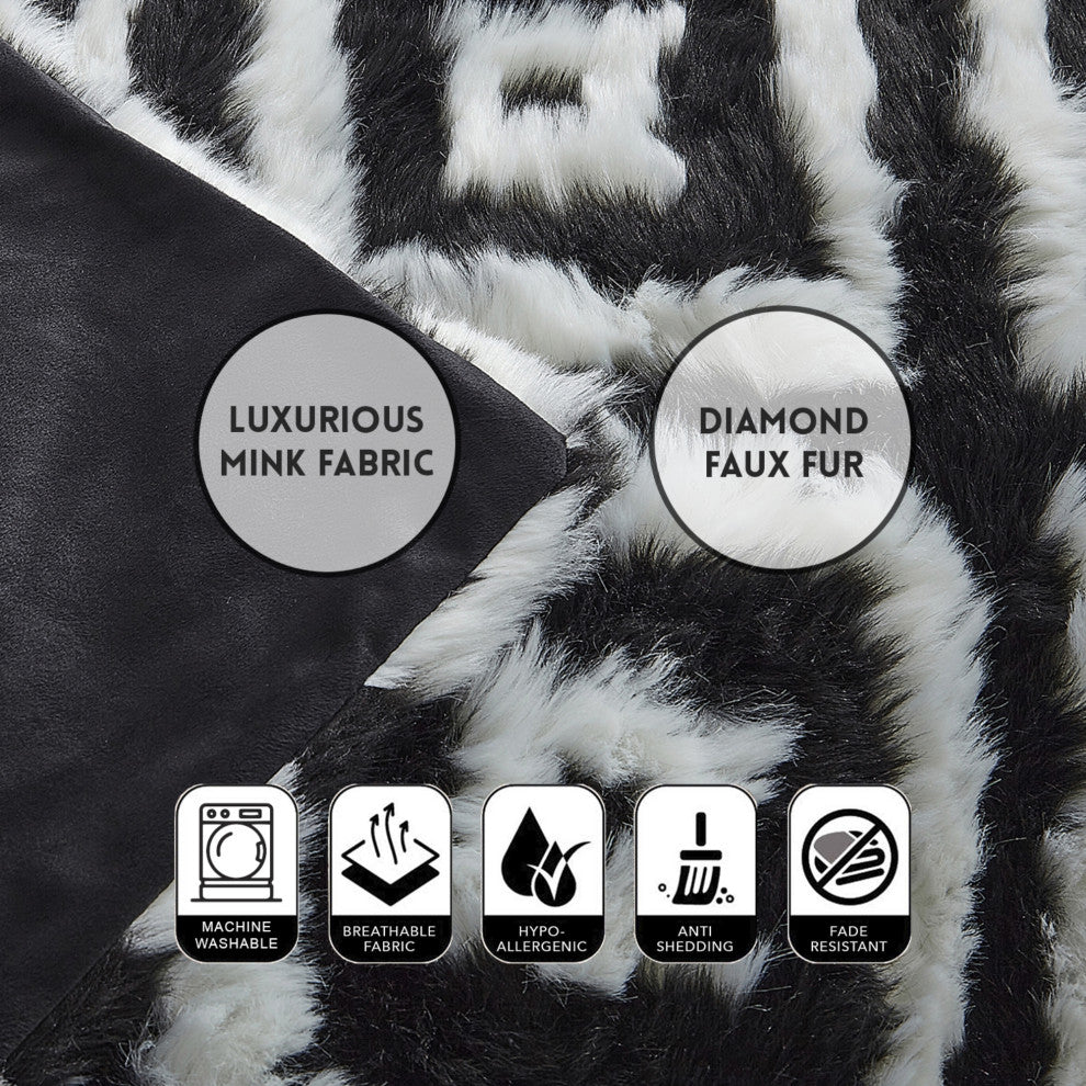 Inspired Home Hillary Throw Luxuriously Soft, Acrylic 50"x60", Black