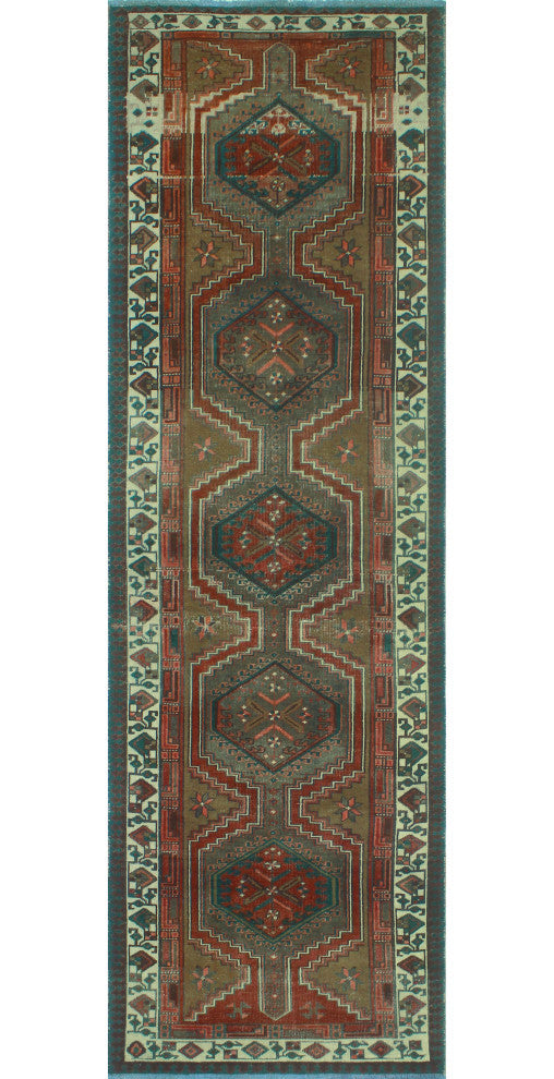 Fine Vintage Distressed Nadide Brown/Ivory Runner, 3'4x10'6