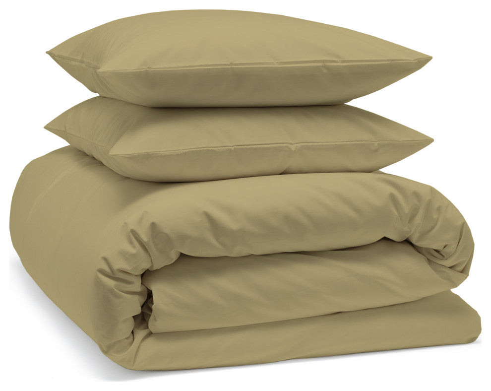 Organic Cotton Solid Wrinkle Resistant Duvet Set, Sand, King