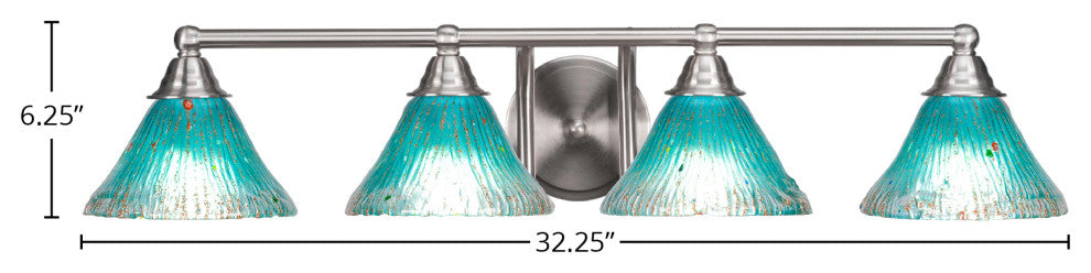 Paramount 4-Light Bath Bar, Brushed Nickel, 7" Teal Crystal Glass