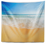 Long Waves on Sand under Blue Sky Seascape Wall Tapestry, 39"x32"