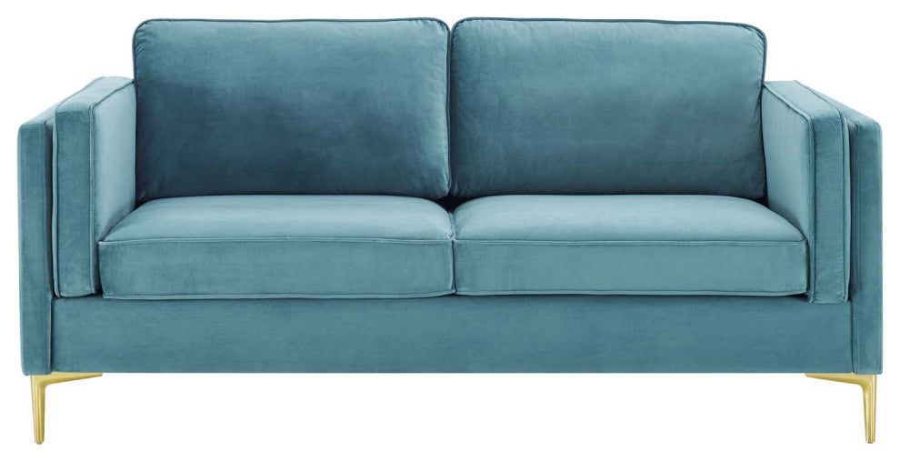 Kaiya Performance Velvet Sofa-Sea Blue