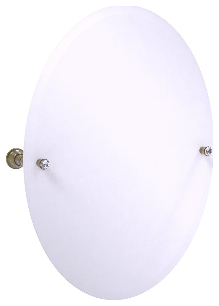 Carolina Crystal Frameless Oval Tilt Mirror with Beveled Edge, Antique Brass