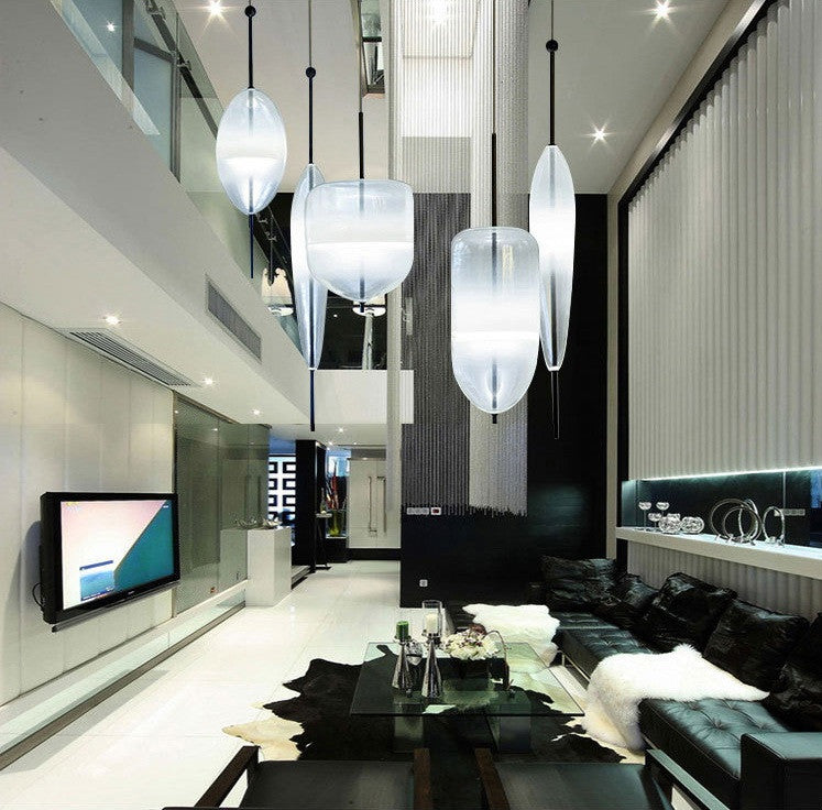 Blue/White Drop-shaped Glass LED Hanging Lamp for Kitchen Island, White, C
