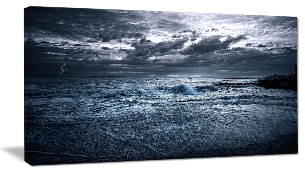 "Sochi Sea Storm in Blue" Modern Landscape Wall Art Canvas, 40"x20"