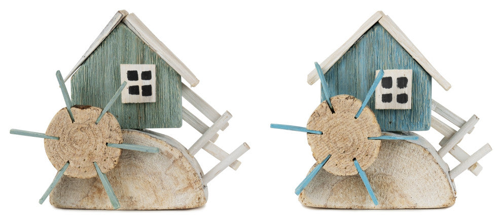 Water Wheel, 2-Piece Set, 8.5"Lx7"H Wood