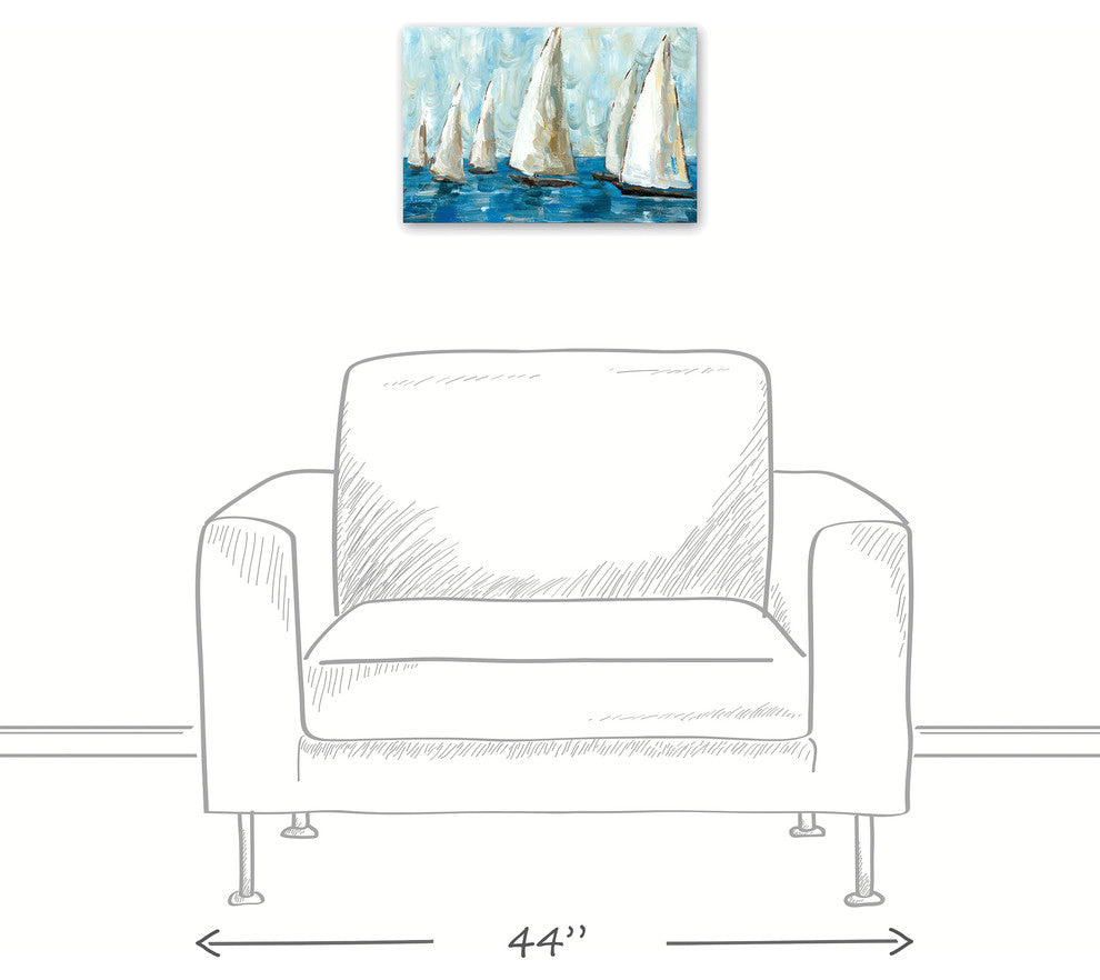 Blue Coastal Sailboat Race 12x18 Canvas Wall Art