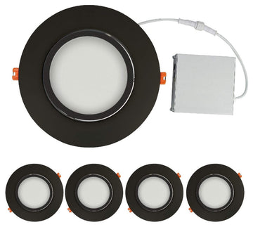 6" Canless Adjustable Lighting Downlight | Ultra Thin | 5CCT Switch, Black, 6"
