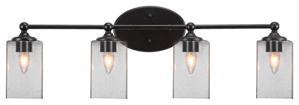 Capri 4-Light Bath Bar, Matte Black/Square Clear Bubble