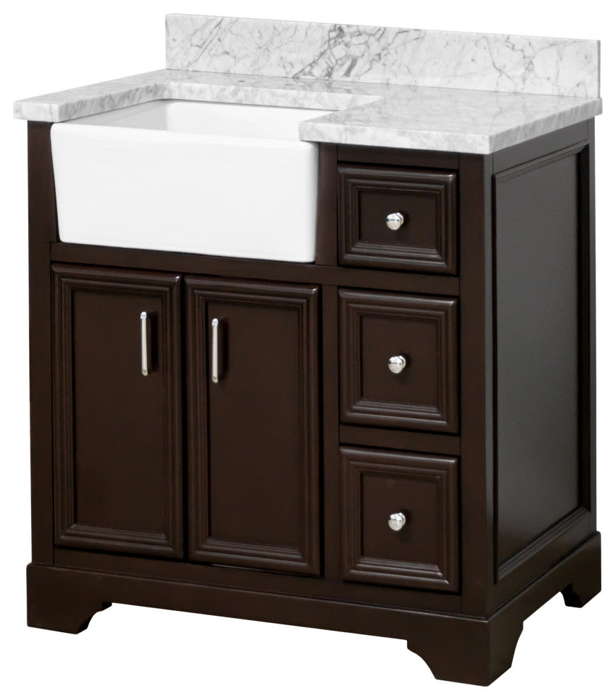 Zelda 36" Bathroom Vanity, Base: Chocolate, Top: Carrara Marble