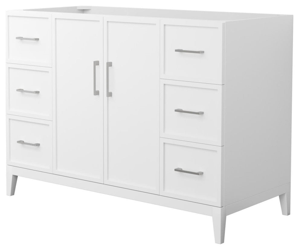 Elan 48" Single Vanity, White, No Top, No Sink, Nickel Trim