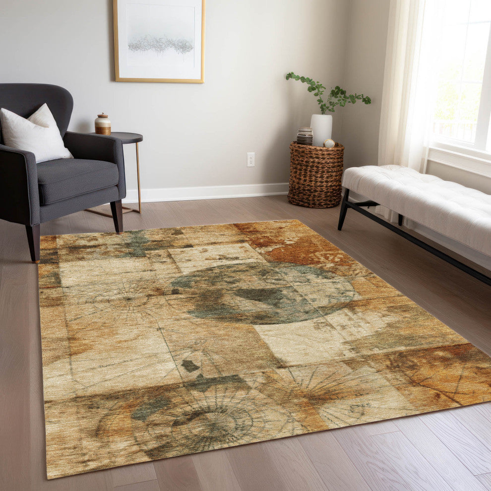 Machine Washable Indoor/Outdoor Chantille ACN1905 Beige 5' x 7'6" Rug