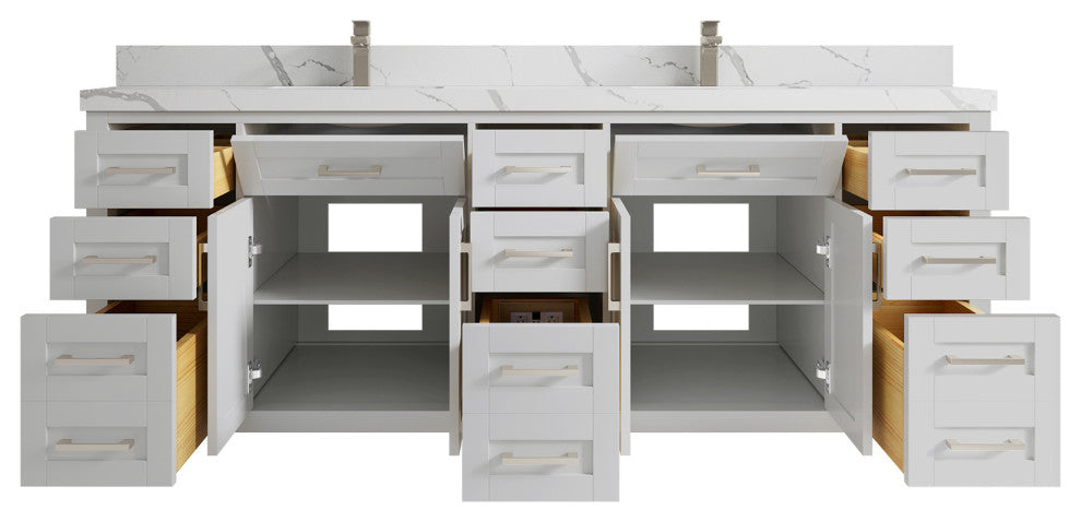 Cambridge 84 Double Sink Bath Vanity in Coventry Gray 2" Calacatta Laza