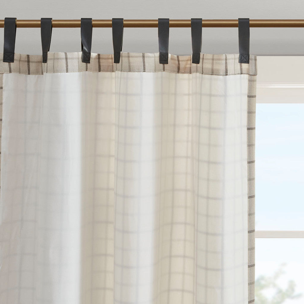 Madison Park Anaheim Plaid Window Panel with Fleece Lining, Beige, Beige, 50x84", Leather Tap Window Panel