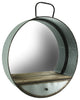 Rustic Galvanized Metal Tub Frame Round Wall Mirror with Drawer