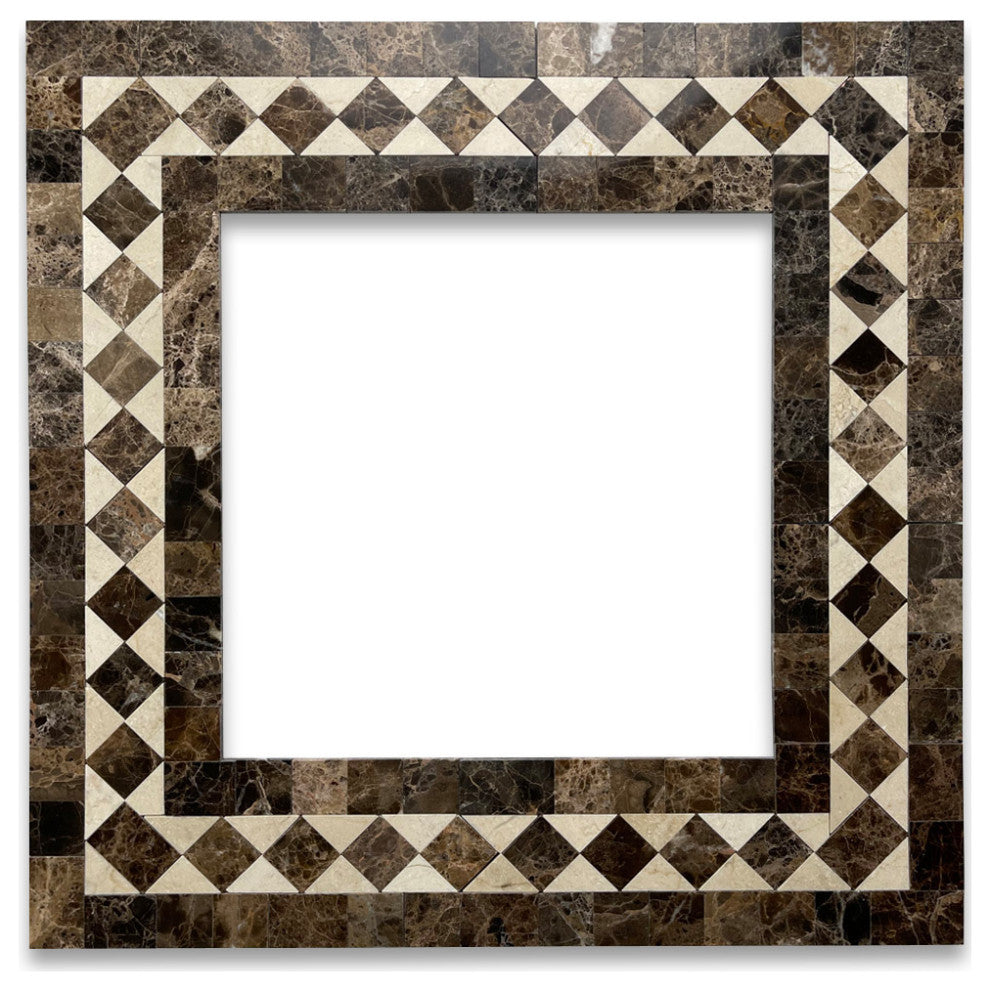 Crema Marfil Marble Classic Diamond Mosaic Border Corner Tile Polished, 1 sheet