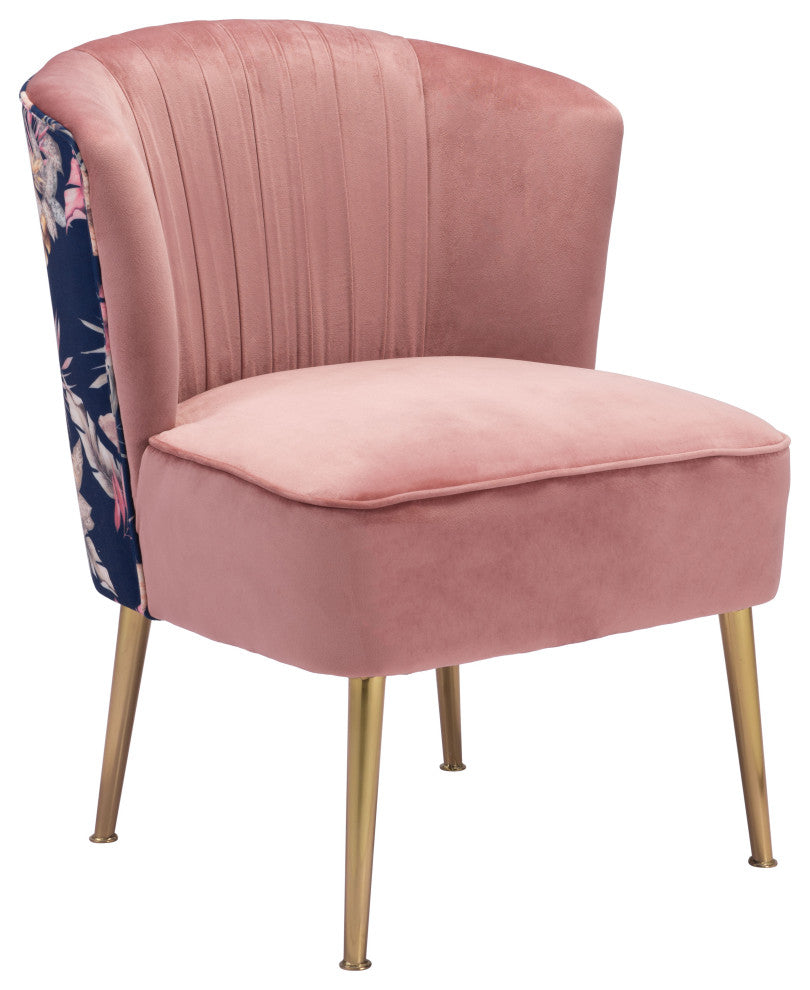Tina Accent Chair Pink, Gold & Foliage Print