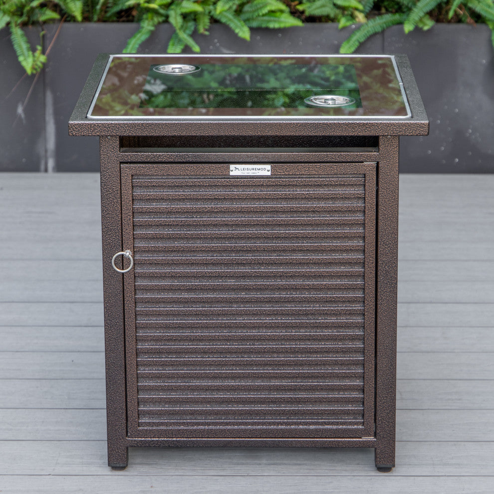 LeisureMod Walbrooke Patio Conversation Set With Fire Pit Table, Charcoal