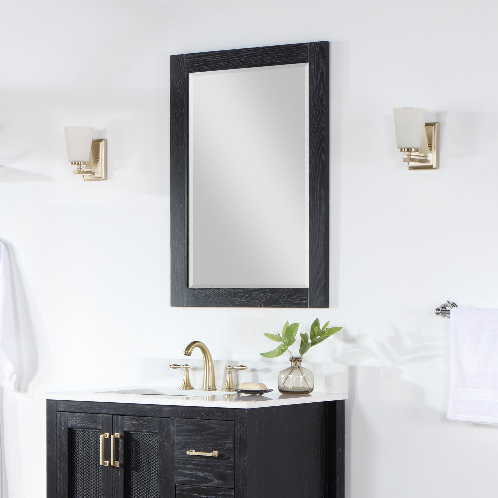 Ivy Rectangular Bathroom Wood Framed Wall Mirror, Black Oak, 28"