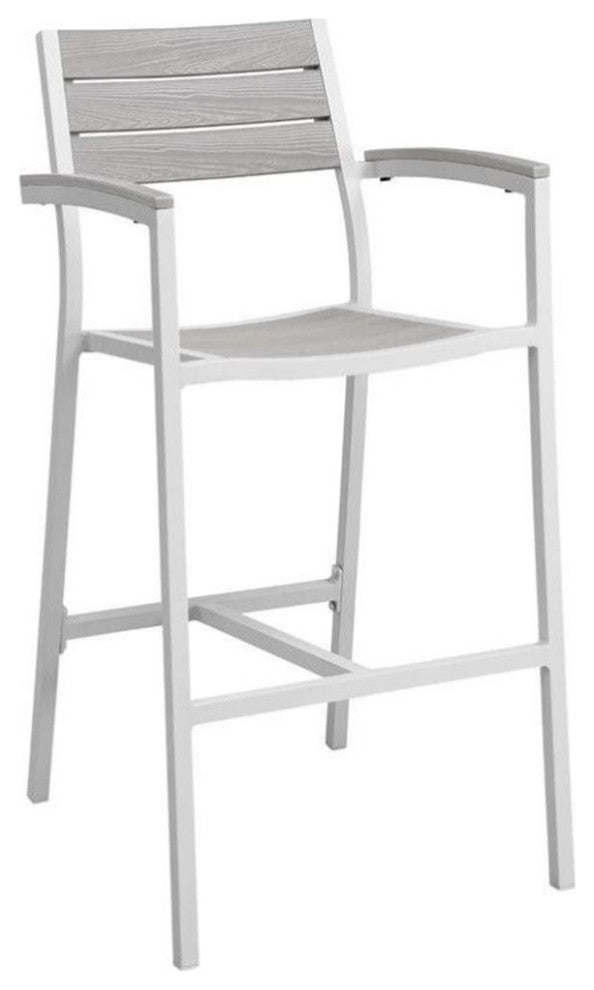 Modway Maine Aluminum Outdoor Patio Bar Stool in White/Light Gray (Set of 2)