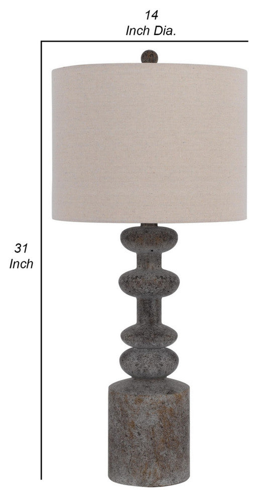 Benzara BM282179 31" Accent Table Lamp, Resin Turned Base, Set of 2, Beige, Gray