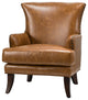 Classic Wooden Upholstered Leather Armchair, Camel