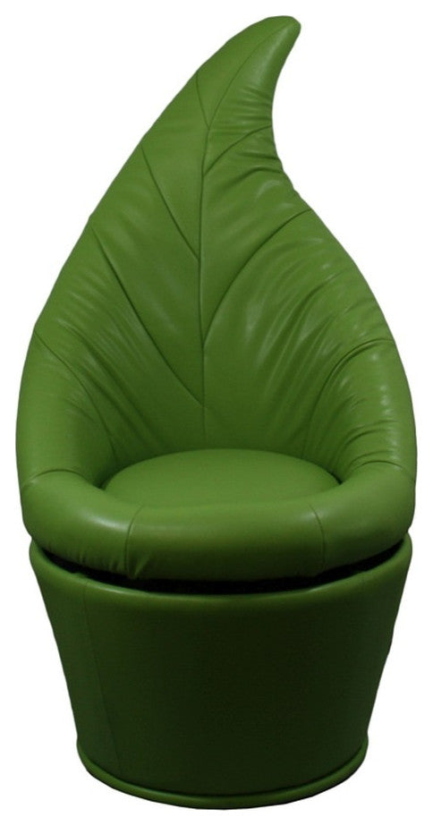 48" Green Faux Leather Leaf Back Swivel Armless Accent Chair