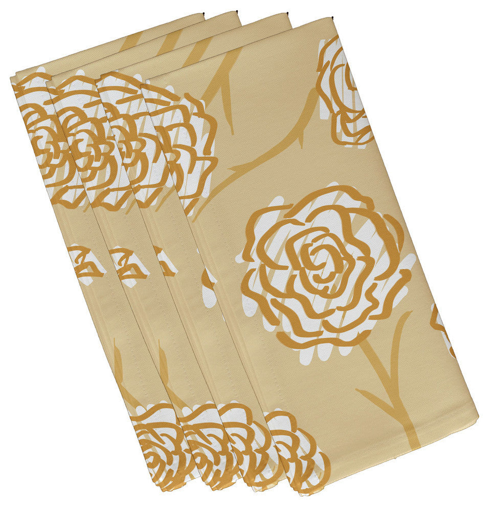 Spring Floral 2, Floral Print Napkin, Gold, Set of 4