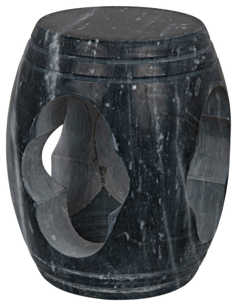 Noir Legend Handcrafted Round Side Table/Stool, Black Marble, 13.5" Dia.