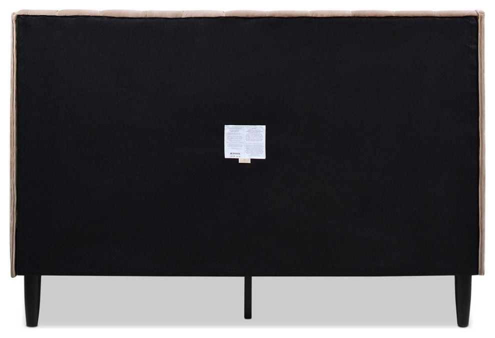 Aspen Modern Vertical Tufted Upholstered Platform Bed, Mink Beige Performance Velvet, Queen