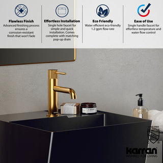 Karran 1-Handle 1-Hole Bathroom Faucet With Pop-up Drain, Gold