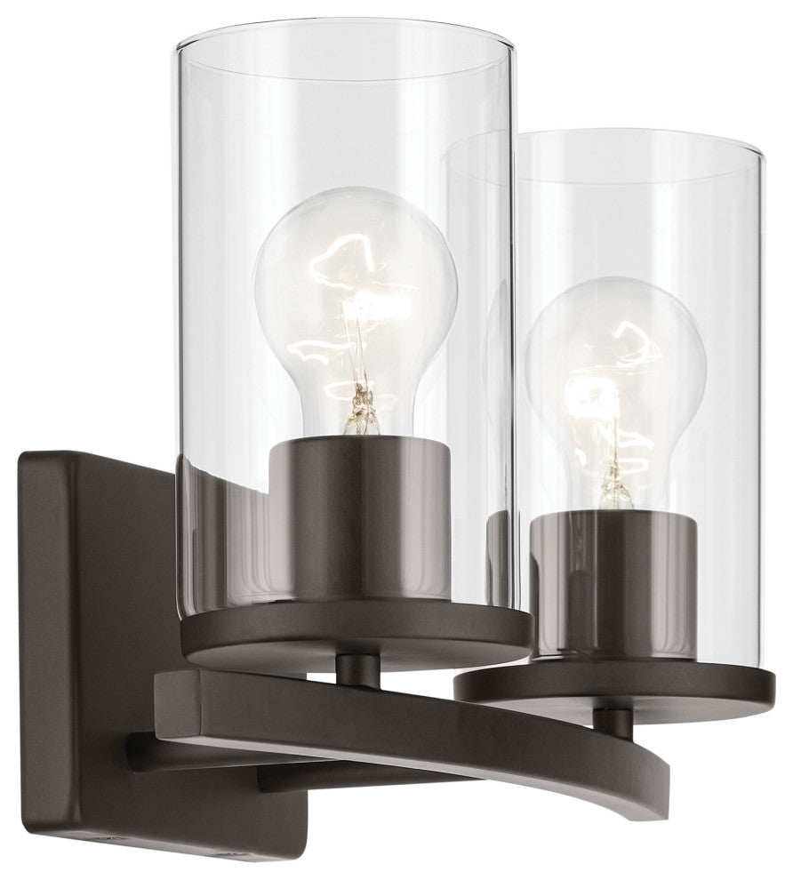 Crosby 15.25" 2-Light Vanity Light With Clear Glass, Olde Bronze