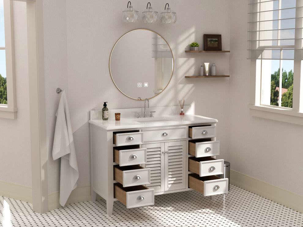 Contemporary Style White Kalani Bathroom Vanity, 50"