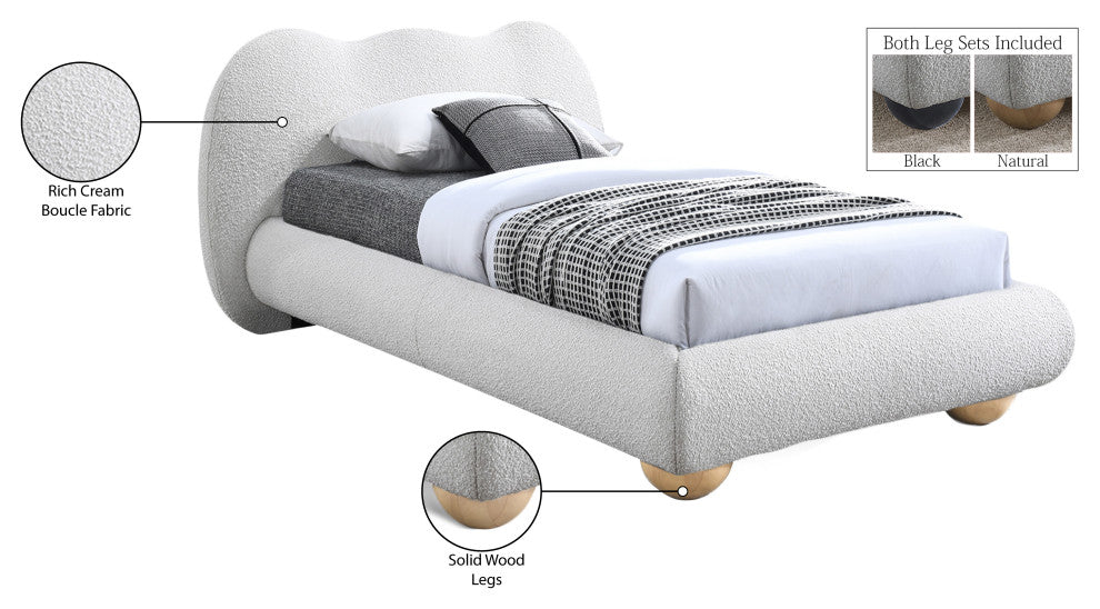 Hyde Boucle Fabric Upholstered Bed, Cream, Twin