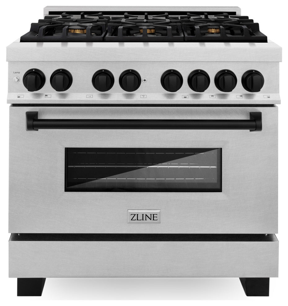 ZLINE 36" Dual Fuel Range, DuraSnow With Matte Black Accents RASZ-SN-36-MB