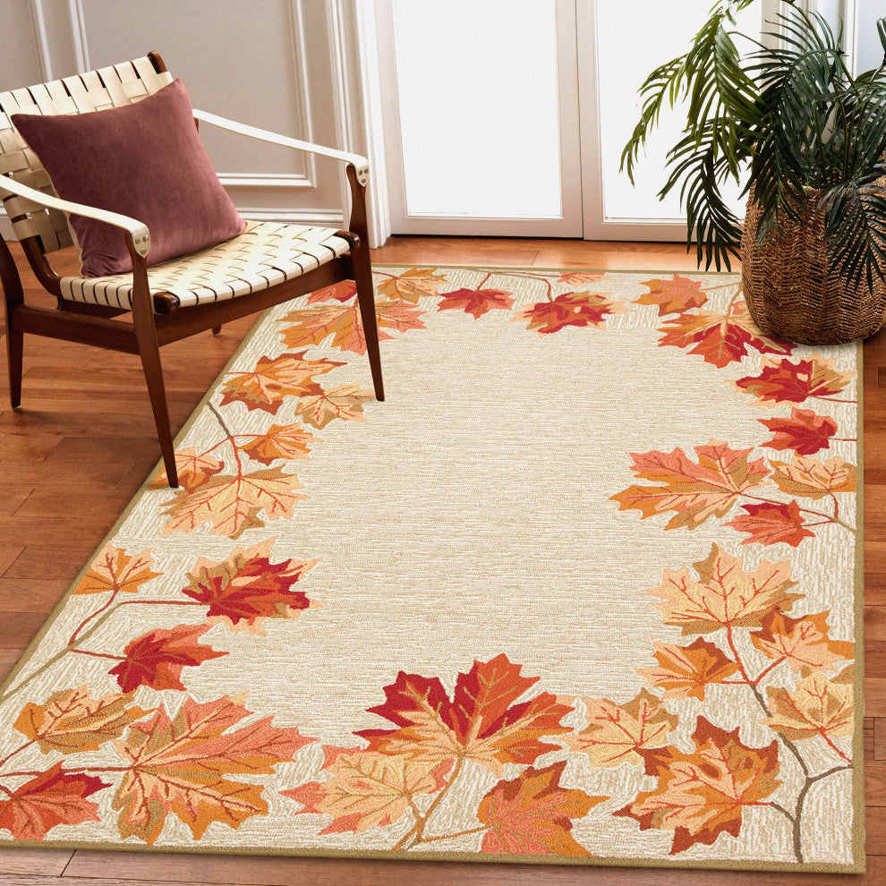 Ravella Falling Leaves Border Indoor/Outdoor Rug Natural 5'x7'6"