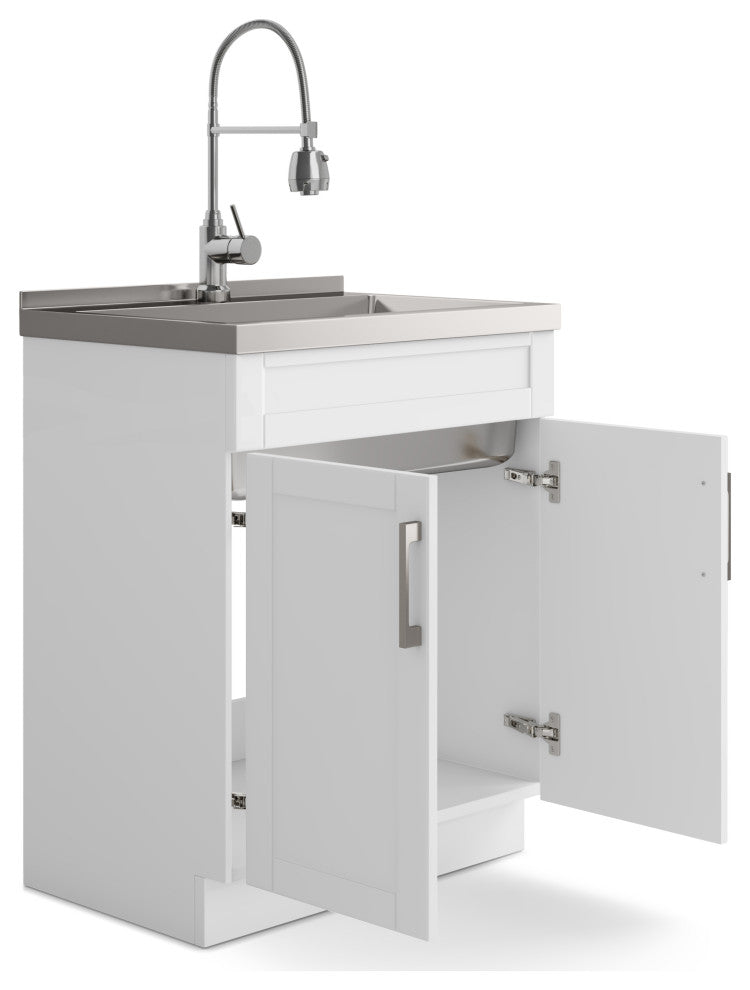 Hennessy Contemporary 24" Deluxe Laundry Cabinet, Faucet, White, 28"