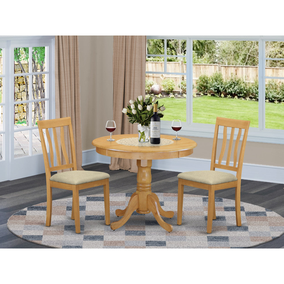 Anti3-Oak-C 3-Piece Kitchen Table Set-Small Kitchen Table Plus 2 Dining Chairs
