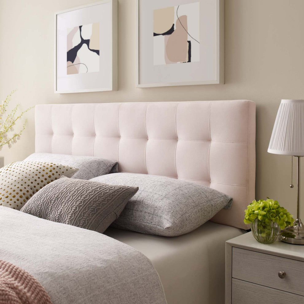 Contemporary Modern Bedroom Full Size Tufted Headboard, Velvet Fabric, Pink