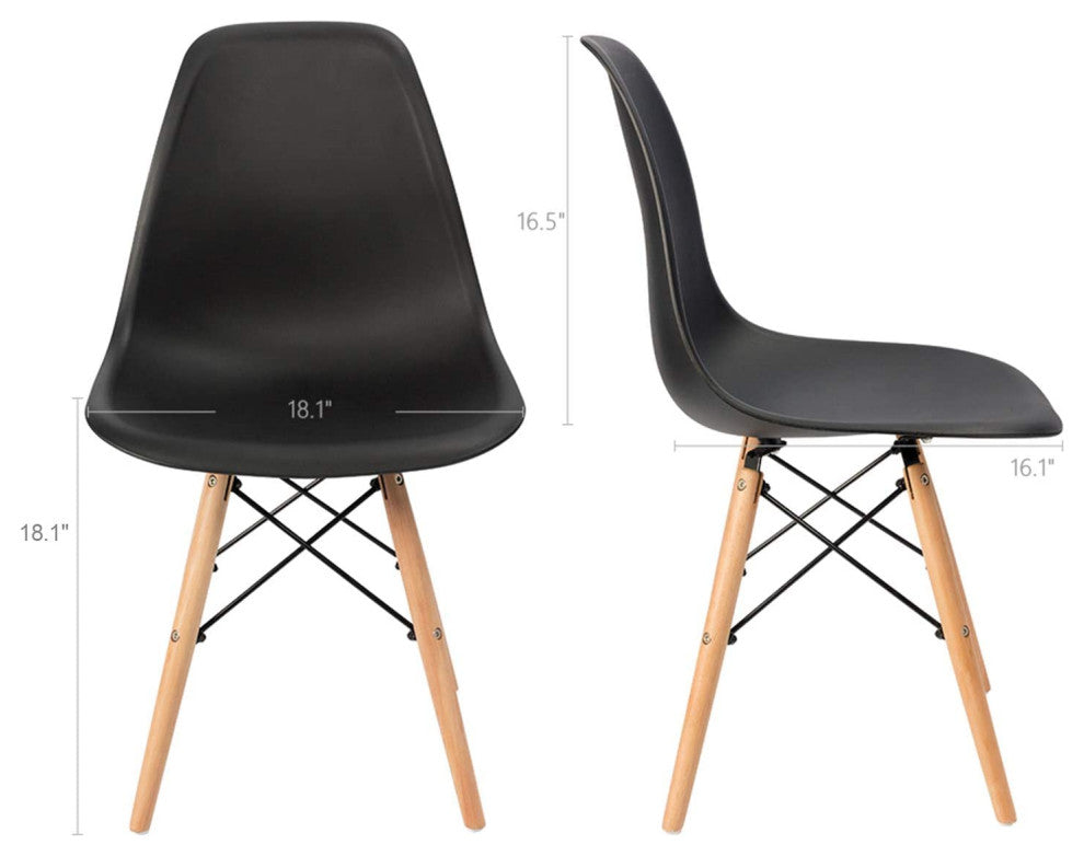 Mid Century Modern Dining Chair for Kitchen, Dining, Living Room Set of 4, Black