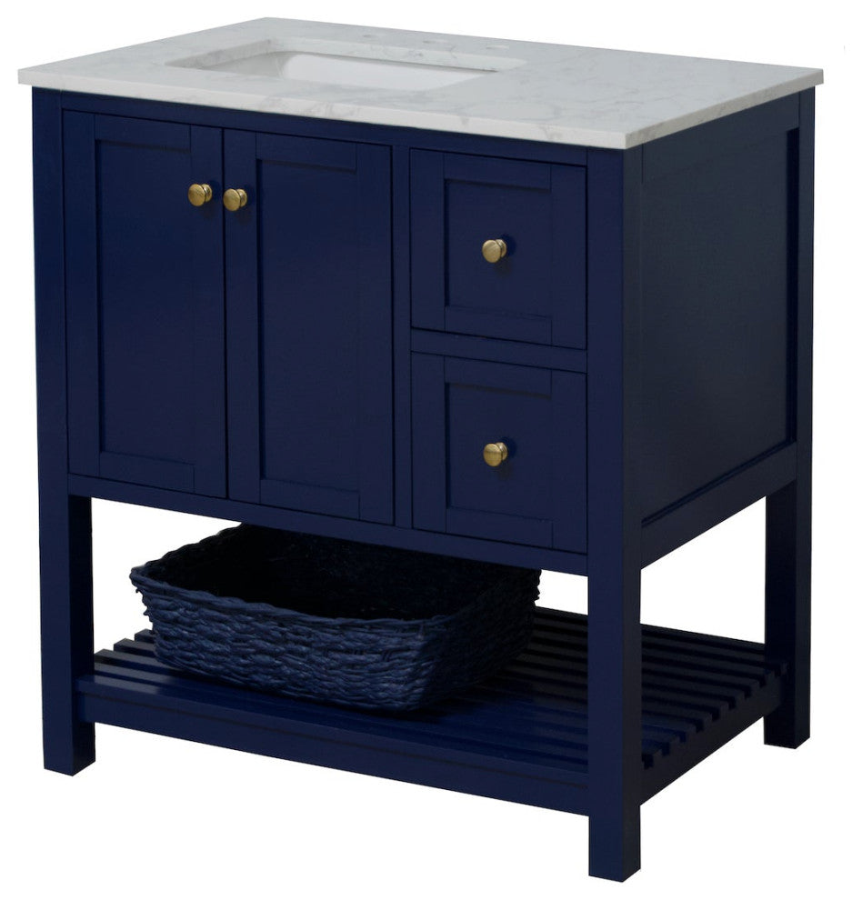 Lakeshore 36" Bathroom Vanity, Royal Blue, Engineered Carrara