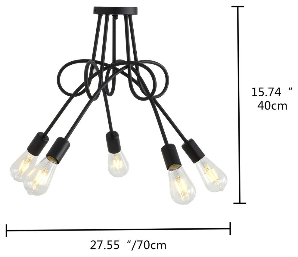 5-Light Flush Mount Light Modern Industrial Sputnik Ceiling Lighting, Black
