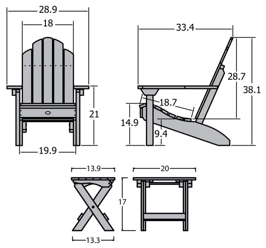 Westport 3-Piece Adirondack Chair and Side Table Set, Weathered Acorn