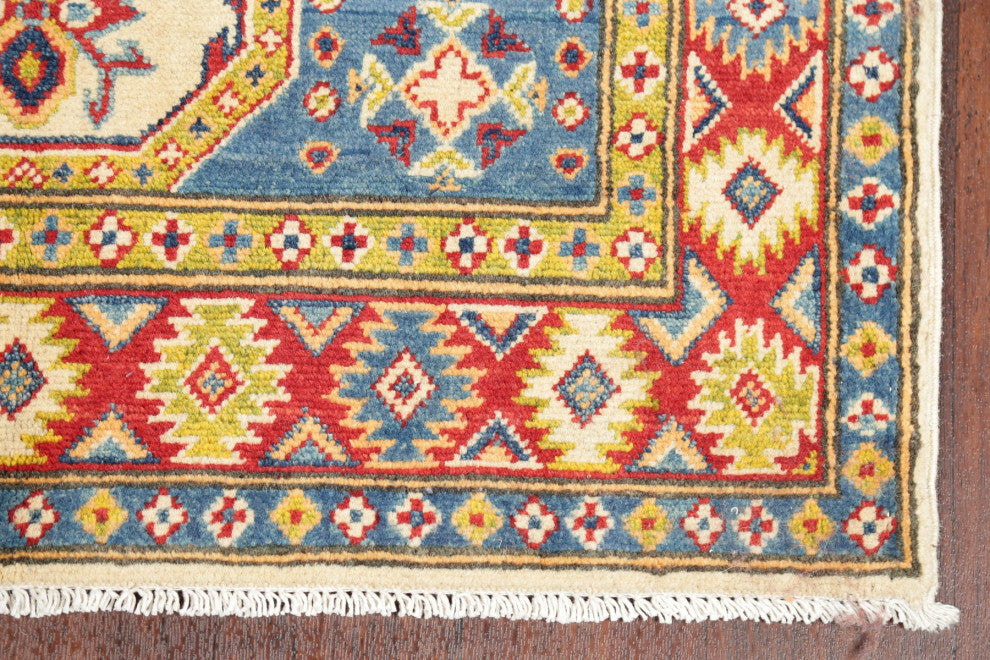 Oriental Kazak Traditional Hand Made Pakistani Area Rug, Beige, 5'1"x3'2