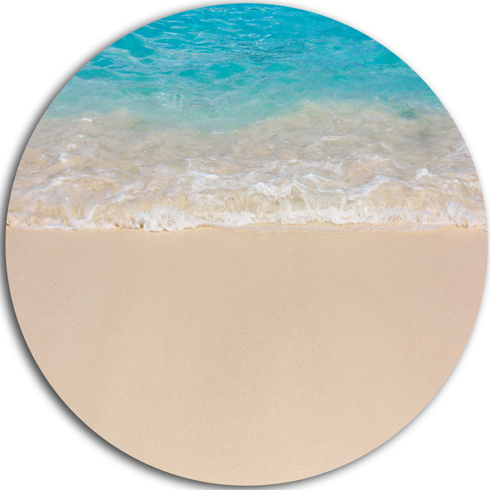 Serene White And Blue Waters, Seashore Round Metal Wall Art, 11"