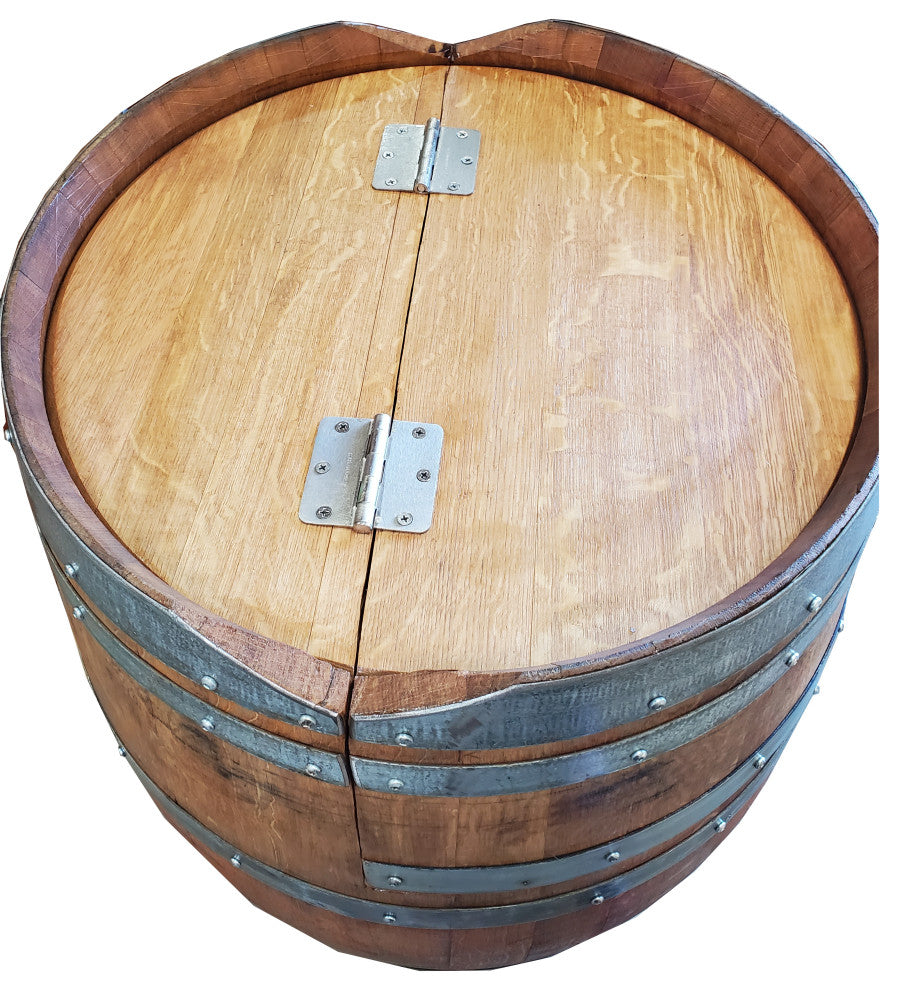 Wine Barrel Waste Receptacle, Lacquer finished, 26"W x 14"D x 35"H