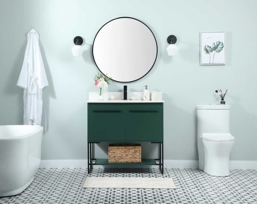 Sue 36" Single Bathroom Vanity, Green, With Backsplash