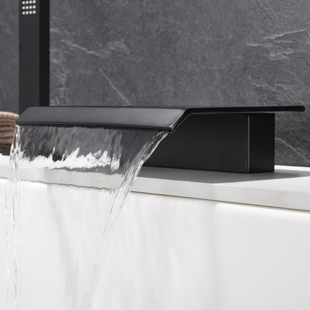 Moda Waterfall Matte Black Roman Bathtub Filler Faucet with Handshower