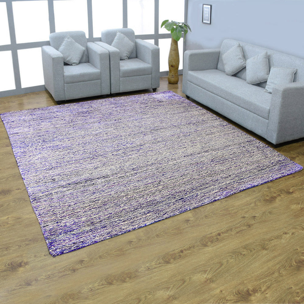 Hand Knotted Loom Silk Mix Area Rug Solid Purple Blue